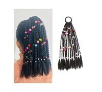 Ponytail Kids Ponytail Extension with Colorful Beads 12" Black Braided Synthetic Hair Extensions with Rubber Bands Hairstyle
