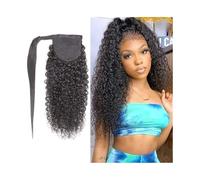 Ponytail Kinky Curly Ponytail Human Hair Extensions Brazilian Remy Wrap Around with Magic Paste Natural Black Clip in Hairpiece Hairstyle(12inches)
