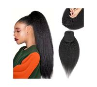 Ponytail Kinky Straight Drawstring Ponytail Clip in Human Hair Extensions 8-26 Inch Natural Black Indian Remy Hairstyle(16inches)