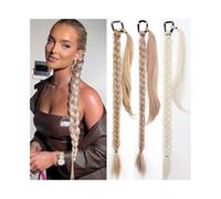 Ponytail Long Braid Ponytail Extension with Elastic Band 34 Inches Natural Fluffy DIY Wrap Around Synthetic Hairpiece for Women Hairstyle(1b)