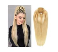 Ponytail Long Straight Ponytail Extension 10"-20" Real Human Hair #613 Blonde Drawstring Clip in Pony Tails Hairpieces for Women Hairstyle(14inches)