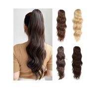 Ponytail Long Wavy Curly Ponytail Hair Extension 18" Synthetic Claw Clip Fake Piece Hairstyle(Black)