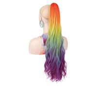 Ponytail Long Wavy Hair Extension Rainbow Color Claw Clip On Pony Tail Synthetic Hairpiece