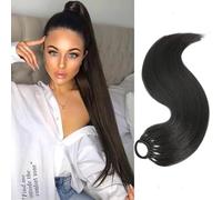 Ponytail Natural Hair, Ponytail Hair Extension, 60 cm Long Straight Hairpieces Natural Synthetic Ponytail Hair Extensions Ponytail Hairpieces for Women (Brown and Black, 60 cm)