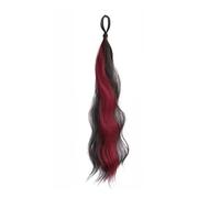 Ponytail Ponytail Extension, Hair Extensions Highlights Natural Looking Long Curly Wavy for Women Hairstyle(Black red)