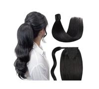 Ponytail Ponytail Extension Human Hair Wrap Around Clip in Piece 16-26 Inch Long Straight Remy with Magic Paste #1B Natural Black Hairstyle(16inches)