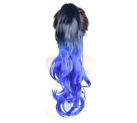 Ponytail Synthetic Claw Clip Ponytail Extension Long Wavy Ponytails Hairpiece Look Easy Styling(1BTBLUE)