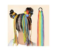 Ponytail Synthetic Colorful Braids Hair Extensions with Rubber Bands 28" Rainbow Braided Ponytail for Kids Girls DIY Hairpieces Hairstyle