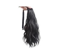Ponytail Synthetic Wig Long Hair Tied with Water Waves Increased Volume Tying Simulated Hairstyle(Natural Black)