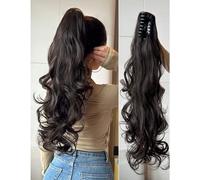 Ponytail Two Wear Styling Wavy Hair Extensions Synthetic Fake Clip In The Ponytail Wig Daily Curls The Hairstyle(Natural Black)