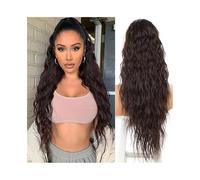 Ponytail Water Wave Drawstring Ponytail Human Hair Extension Brazilian Virgin Clip in Piece Curly for Women Hairstyle(Medium Brown,26inches)