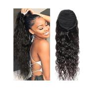 Ponytail Water Wave Drawstring Ponytail Human Hair Extensions Natural Black 10-26 Inch Loose Deep Hairpiece Clip In for Women Hairstyle(24inches)