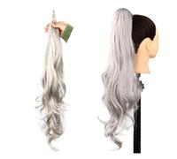 Ponytail Wave Flexible Wrap Around PonyTail Long Fake Tail Hair Extensions Synthetic Wavy Hairpieces Horse Hairstyle(Gris)