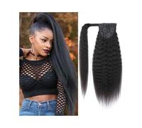 Ponytail Wrap Around Ponytail Extension Real Human Hair Kinky Straight Brazilian Virgin Piece with Magic Paste for Black Women Hairstyle(12inches)