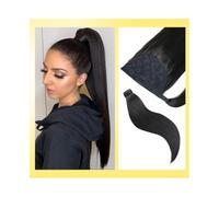 Ponytail Wrap Around Ponytail Extension Straight Remy Human Hair Magic Paste Hairpiece Hairstyle(1b,12inch 60g)