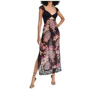 Poo4kark Luxurious Lace Trimmed Off Shoulder Maxi Dress with Ruffle Hem and Slit A Line Dress Summer Women (Black, S)