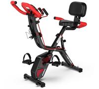 pooboo Folding Exercise Bike, Fitness Stationary Bike Machine, Upright Indoor Cycling Bike, 4-in-1 Magnetic X-Bike with 8-Level Adjustable Resistance, Bottle Holder, Arm Resistance Bands, Pulse Sensor