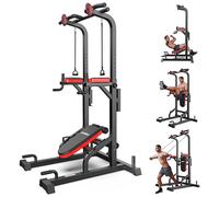 Pooboo Multifunction Power Tower with Bench and Rock Climbing Grip Pull Up Bar Dip Station for Home Gym Workout Strength Training Fitness Equipment