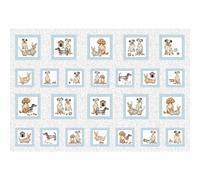 Pooch Portraits Puppy Dog Blocks Cotton Quilting Fabric 68cm x 110cm - 24 Blocks