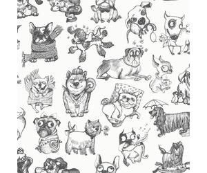 Pooches Wallpaper Mono Muriva 102577