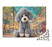 Poodle 1000 PC Recycled Cardboard Pieces Grey Poodle in Town Jigsaw Set Adults Educational Game Relaxation Wall Decoration Great-gift-idea for Housewarming 70x50cm/1000pcs