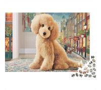 Poodle 1000 PCS Recycled Cardboard Sheets Apricot Poodle Sitting Jigsaws Adults Relaxation Creativity Wall Decoration Great Gift Ideas for Anniversary 70x50cm/1000pcs
