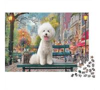 Poodle 1000 Piece Adult Jigsaws: White Poodle on Bench Educational Games Suitable for Decompression 70x50cm/1000pcs