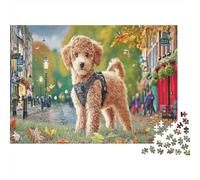Poodle 1000 Piece Jigsaw Puzzle Set for Puzzle Hobbyists Thick Paper Poodle Red Collar City Walk Home Decor Wall Art New Year Gift At-home Relaxation Jigsaw Brain Game 70x50cm/1000pcs