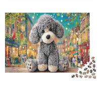 Poodle 1000 Piece Recycled Cardboard Grey Poodle in Town Jigsaw for Adults Anxiety Reducer Relaxation Wall Decoration Great Gift Ideas for Puzzle Lovers 52x38cm/1000pcs
