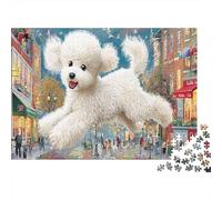 Poodle 1000-Piece Recycled Cardboard Material Fluffy White Poodle Leap Puzzles for Adults Anxiety Reducer Creativity Wall Decoration Best Gift for Christmas 52x38cm/1000pcs
