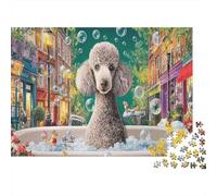 Poodle 1000-Piece Recycled Cardboard Material Grey Poodle in Town Puzzles for Adults Decompression Relaxation Wall Decoration Best Gift for Anniversary Puzzle Lovers 52x38cm/1000pcs