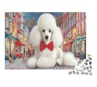 Poodle 1000 Piece Recycled Cardboard White Poodle in City Jigsaw for Adults Anxiety Reducer Relaxation Wall Decoration Great Gift Ideas for Puzzle Lovers 38x26cm/1000pcs