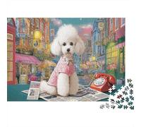Poodle 1000-Piece Recycled-Cardboard White Poodle Pink Bow Jigsaw Puzzles for Adults Relaxation Creativity Wall Decoration Perfect Housewarming Gift for Women 38x26cm/1000pcs