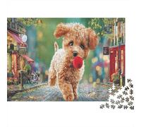 Poodle 1000 Piece Recycled Cardboards Apricot Poodle Running Jigsaw Adults Educational Game Creativity Wall Decoration Great-Gift-Ideas for Anniversary 52x38cm/1000pcs