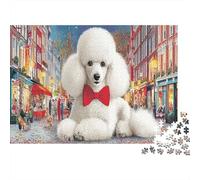 Poodle 1000 Piece Recycled Cardboards White Poodle Red Bow Jigsaw for Adults Stress Relief Relaxation Wall Decoration Great Gift Ideas for Christmas 52x38cm/1000pcs