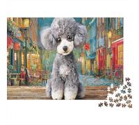Poodle 1000 Pieces Classic Jigsaw Puzzle for Teenagers & Adults Recycled Cardboard Grey Poodle Vibrant City Street Home Decor Wall Art Boxing Day Gift Mind Challenge Puzzle 38x26cm/1000pcs