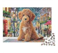 Poodle 1000 Pieces Jigsaw Puzzles Engaging Educational Games Brown Poodle Sitting on Street Jigsaw Puzzles Unique Puzzle Gift for Gifts 52x38cm/1000pcs