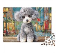 Poodle 1000 Pieces Jigsaw Puzzles Engaging Educational Games Grey Poodle on A Sidewalk Jigsaw Puzzles Unique Puzzle Gift for Adults & Families 52x38cm/1000pcs