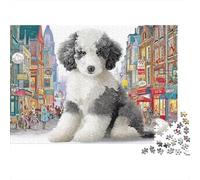 Poodle 1000 Pieces Jigsaw Puzzles Engaging Home Decoration Black-white Poodle on Street Jigsaw Puzzles Unique Puzzle Gift for Adults & Families 70x50cm/1000pcs