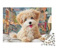 Poodle 1000 Pieces Jigsaw Puzzles Engaging Home Decoration Brown Poodle on A Bed Jigsaw Puzzles Beautiful Decoration for Adults & Families 38x26cm/1000pcs
