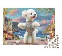 Poodle 1000 Pieces Jigsaw Puzzles Engaging Home Decoration White Poodle on A Street Jigsaw Puzzles Home Decoration for Adults And Kids 52x38cm/1000pcs