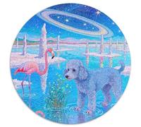 Poodle 1000 Pieces Jigsaws Stress Reliever Difficult Challenge for Adults & Kids Unique Challenge Game Cute Pets Circular Puzzle Family Game Gifts (67.5x67.5cm)
