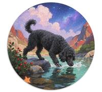 Poodle 1000 Pieces Jigsaws Stress Reliever Difficult Challenge for Adults & Kids Unique Challenge Games Cute Pets Round Home Decor Gifts (67.5x67.5cm)