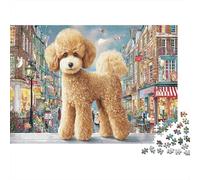 Poodle 1000pc DIY Jigsaw Puzzle for Adults All Ages Sturdy Recycled Paper Brown Poodle Walking in City Home Decoration Wall Display Festive Brain Game Puzzle 38x26cm/1000pcs