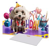 Poodle 3D Pop-Up Birthday Card- Fun Dog-Themed Party Card with Envelope & Blank Note for Dog Lovers, Balloons, and Cake, Gift for Daughter, Wife, Mother, Sister, Bestie & More