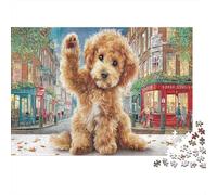Poodle Adult Jigsaw Games: Poodle Waving in City Challenging & Brainteasing for Decompression 38x26cm/1000pcs