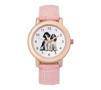 Poodle and English Springer Spaniel Dog Casual Women's Watch Slim Analog Display Quartz Wrist Watches with Leather Strap