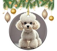 Poodle Ceramic Christmas Ornaments 3 Inch Vintage Hanging Baubles with Gold String for Xmas Tree Decorations Holiday Party Yard Garden Home Decor Festive Keepsake Gift Exchange