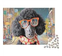 Poodle Challenging Adult Jigsaws: Black Poodle with Orange Glasses Educational Games Suitable for Decompression & Wall Decor 70x50cm/1000pcs