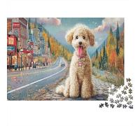 Poodle Challenging Adult Jigsaws: Poodle on Autumn Road Educational Games Suitable for Decompression & Wall Decor 70x50cm/1000pcs